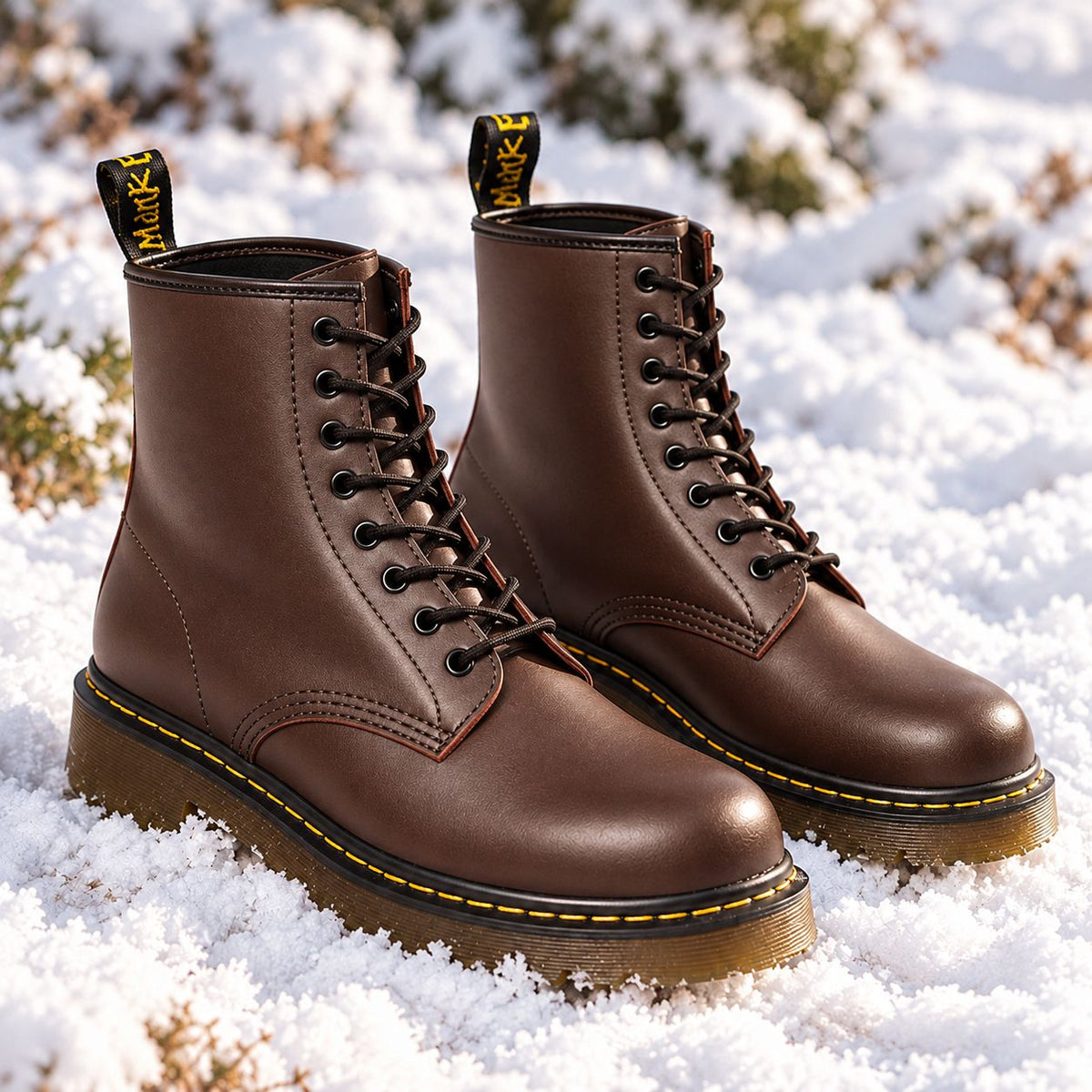 Vegan leather lace-up boots in Brown