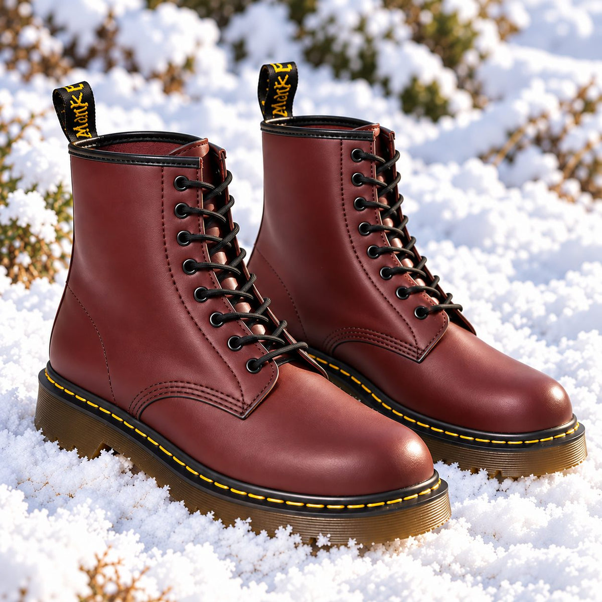 Vegan leather lace-up boots in Burgundy