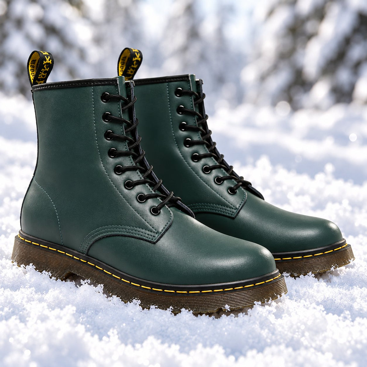 Vegan leather lace-up boots in Green