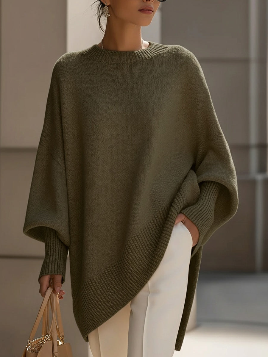 Minimal Oversized Knit Sweater in Olive Green