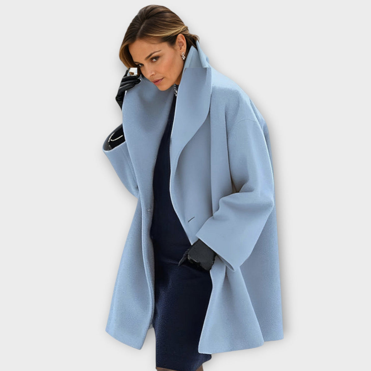 Oversized Wide Collar Coat in Blue