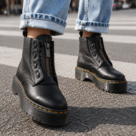 Women's chunky platform ankle boots in Black