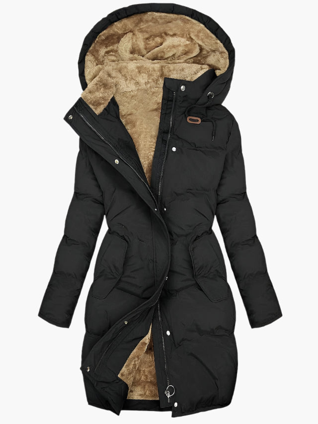 Quilted Hooded Winter Coat in Black