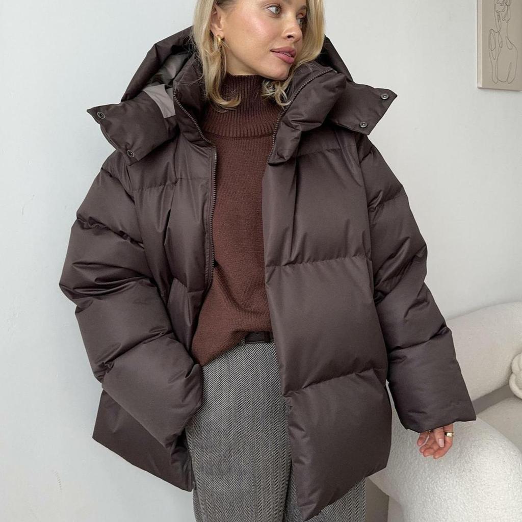 Quilted Puffer Jacket with Hood and Deep Pockets, view 3