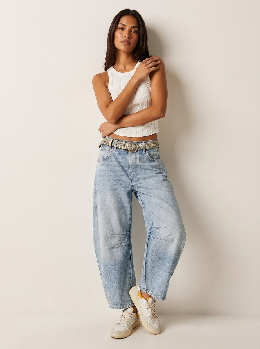 Relaxed Barrel Leg Jeans with High Waist, view 10