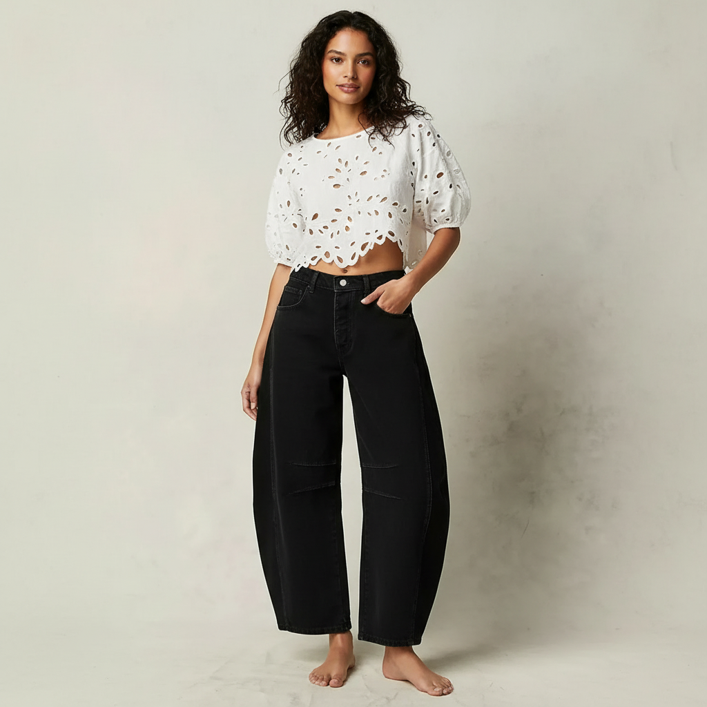 Relaxed Barrel Leg Jeans with High Waist, view 6