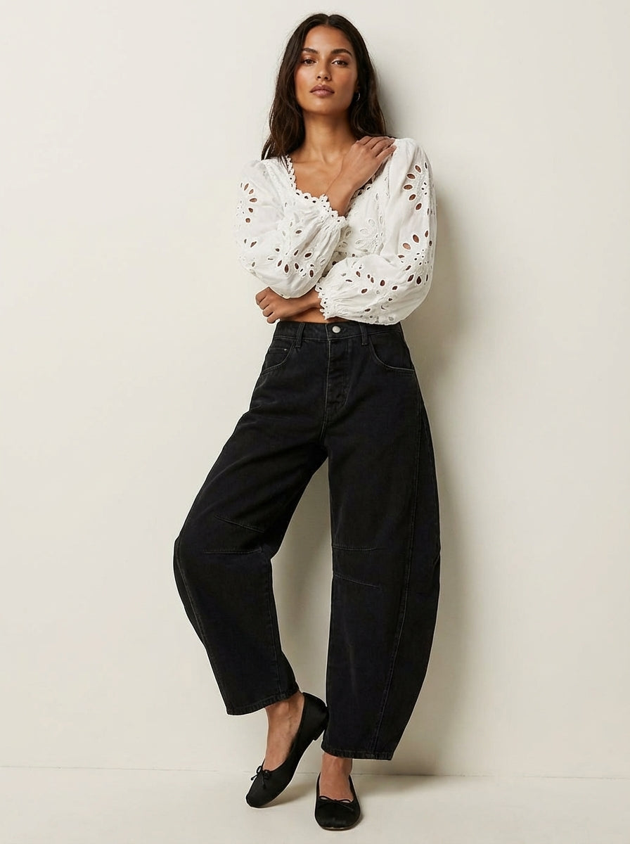 Relaxed Barrel Leg Jeans with High Waist, view 7