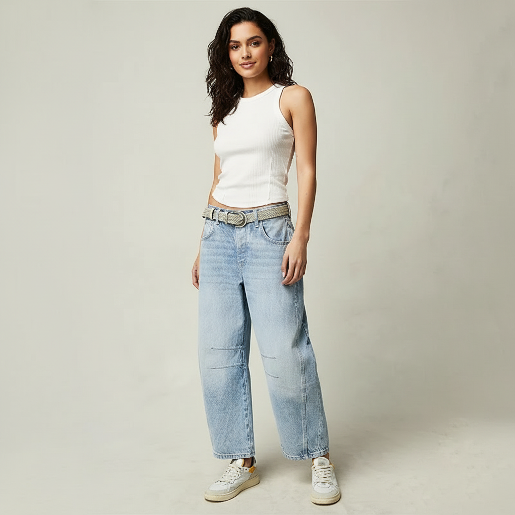 Relaxed Barrel Leg Jeans with High Waist, view 9