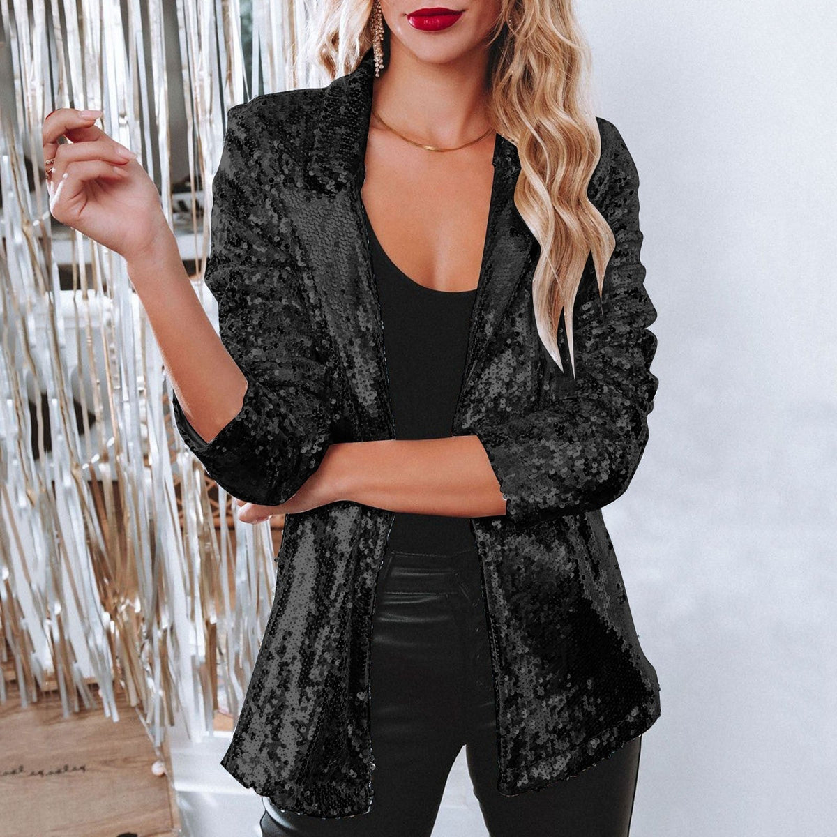 Sequin Blazer in Black