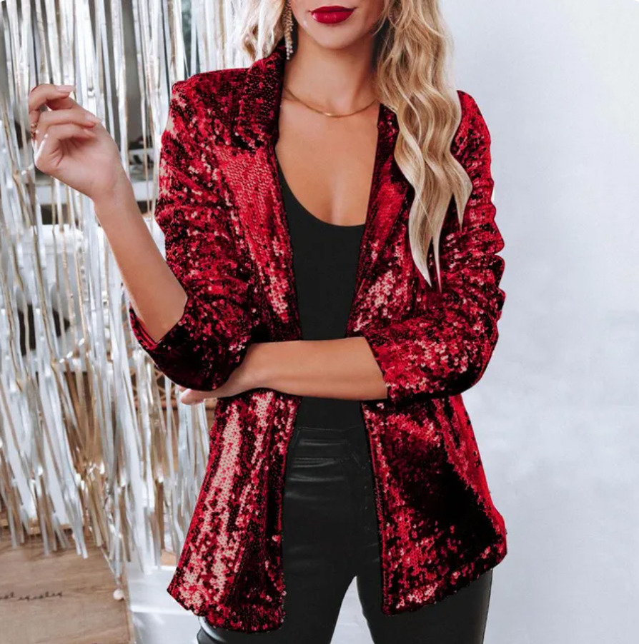 Sequin Blazer in Red