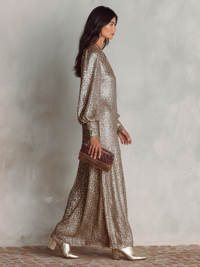 Women's shimmering maxi party gown, view 3