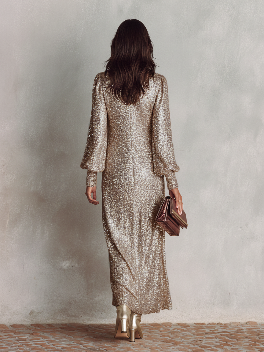 Women's shimmering maxi party gown, view 4