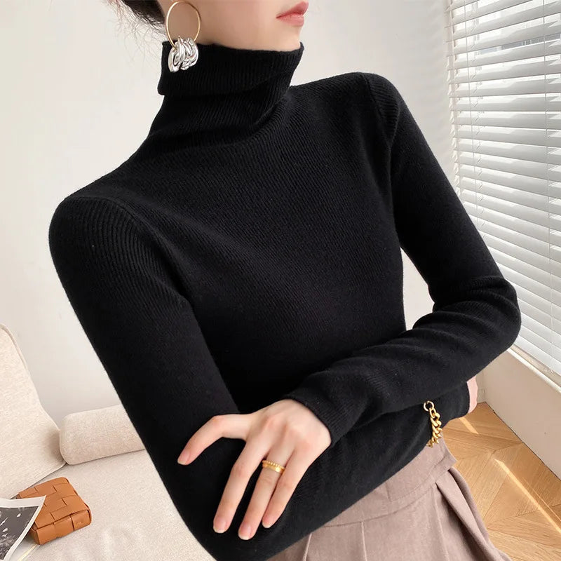 Soft Knit Turtleneck Sweater in Black