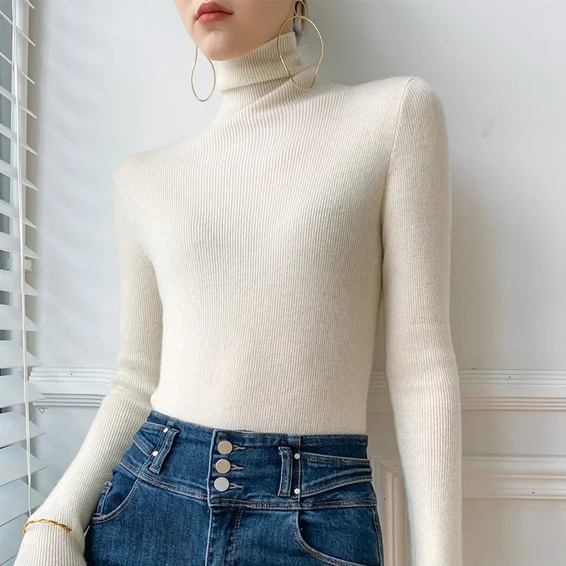 Soft Knit Turtleneck Sweater in Cream
