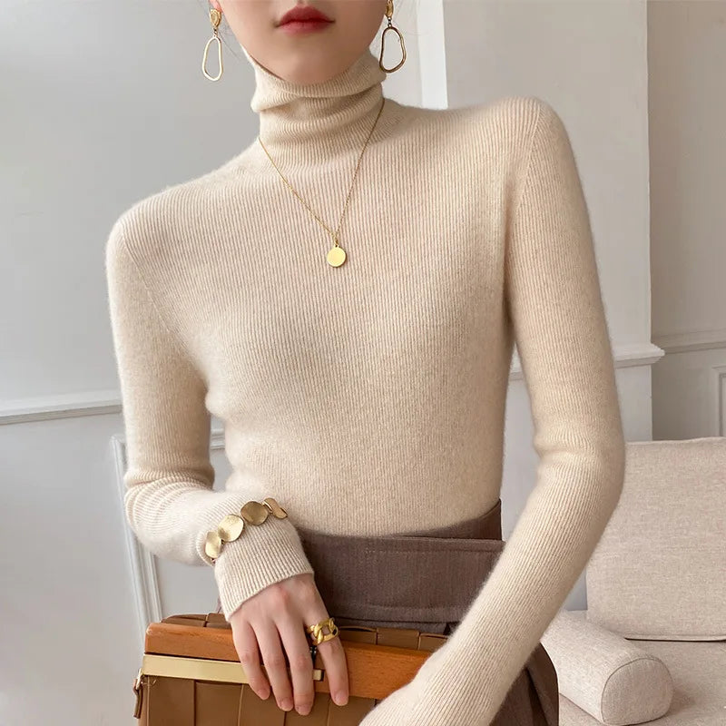 Soft Knit Turtleneck Sweater in Ivory Pearl
