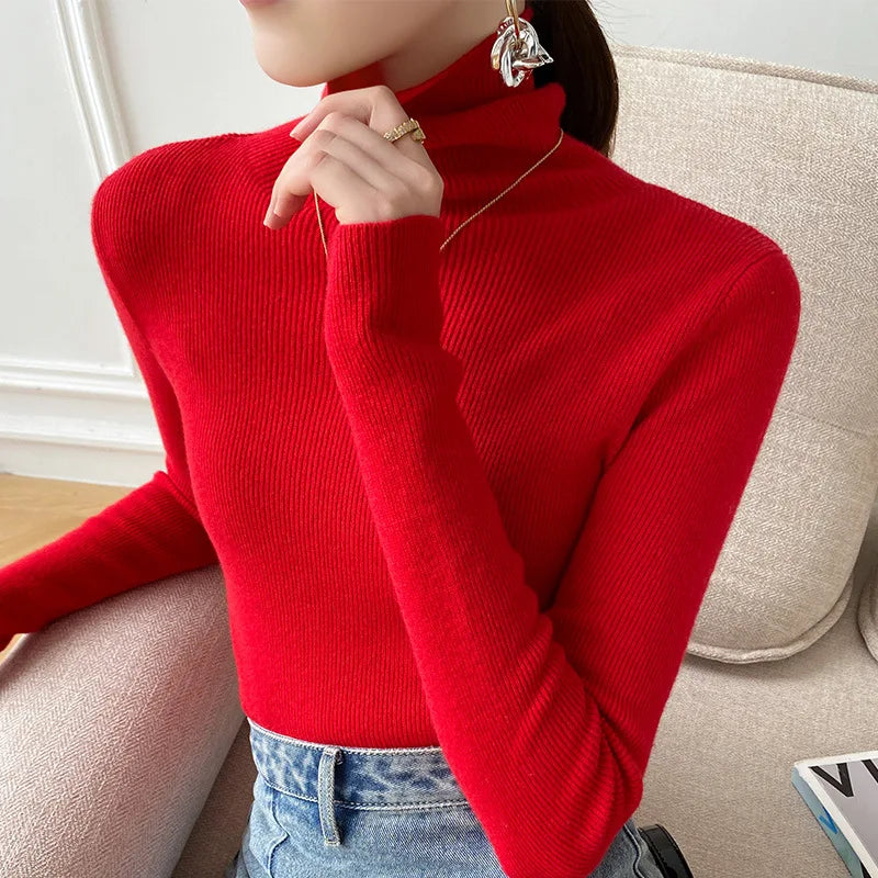 Soft Knit Turtleneck Sweater in Red