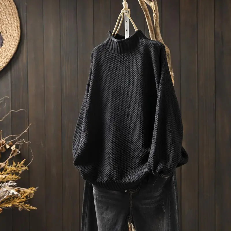 Textured Mock Neck Jumper in Black