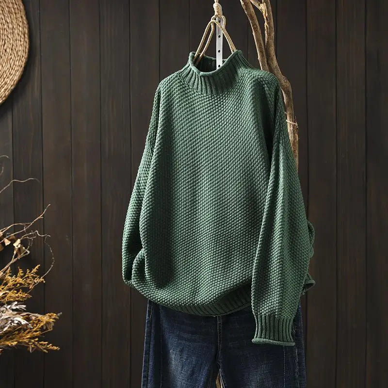 Textured Mock Neck Jumper in Green