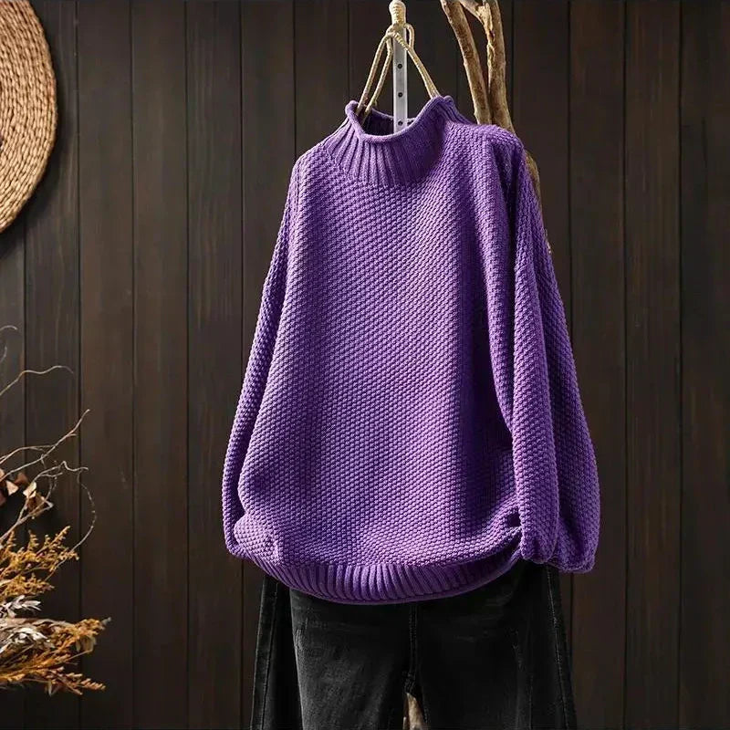 Textured Mock Neck Jumper in Purple