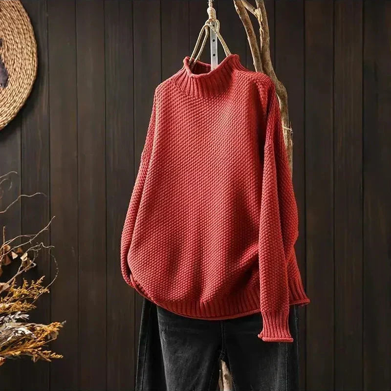Textured Mock Neck Jumper in Red