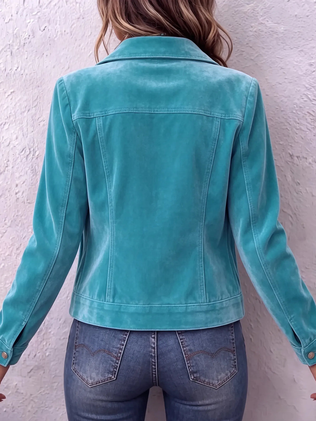 Woman wearing the Vintage Wash Button Jacket