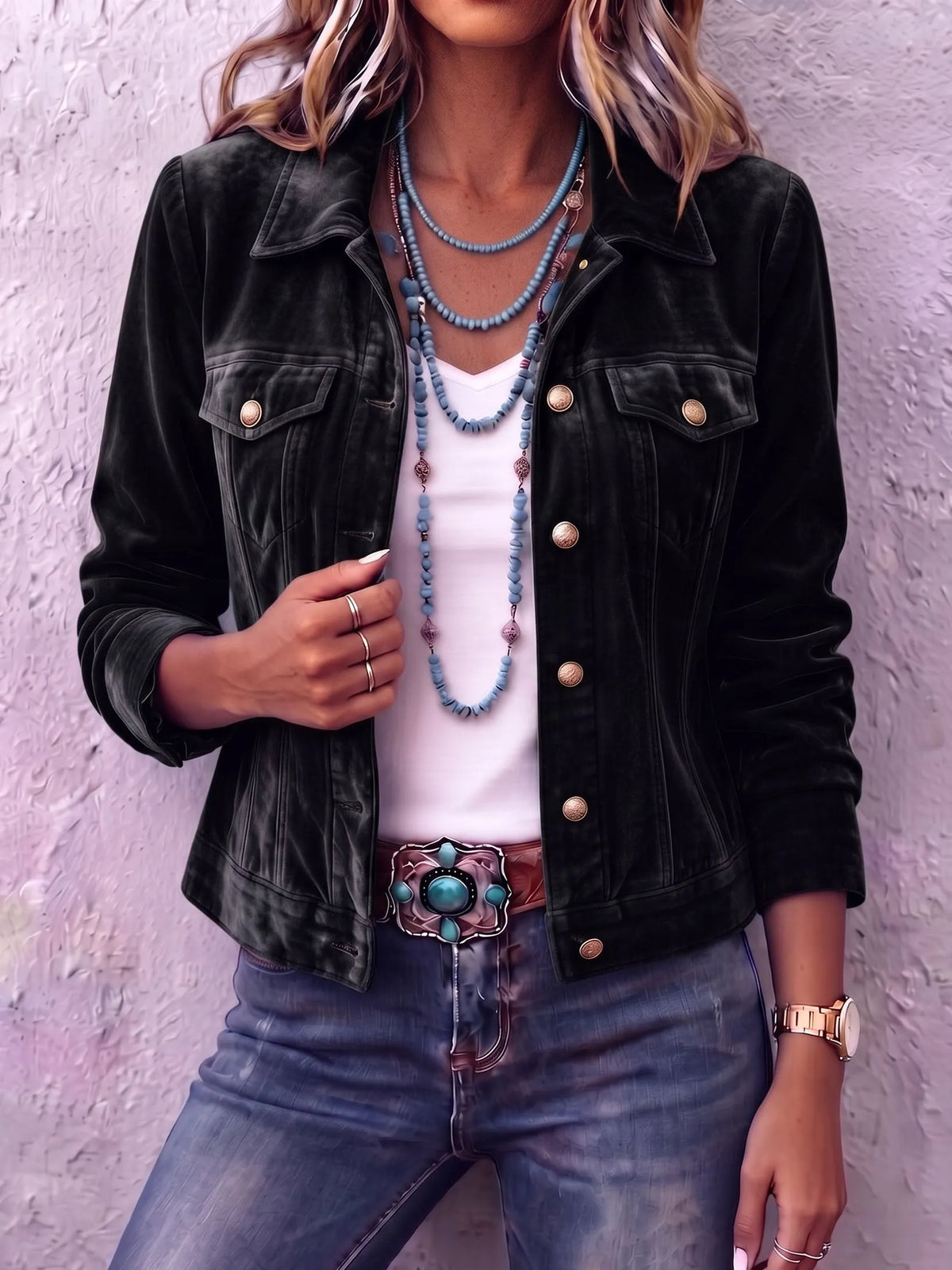 Vintage Wash Button Jacket in Black