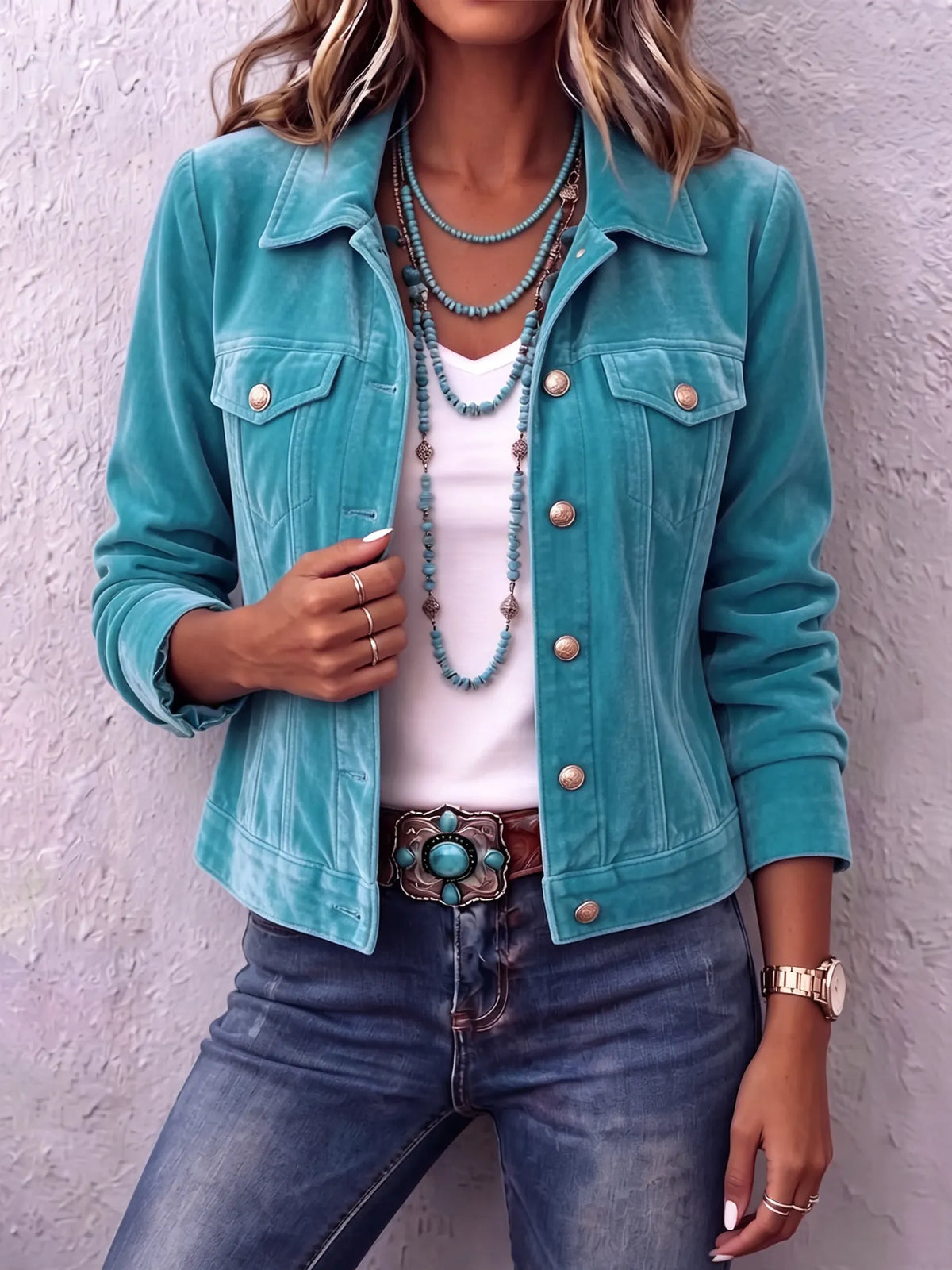 Vintage Wash Button Jacket in Blue