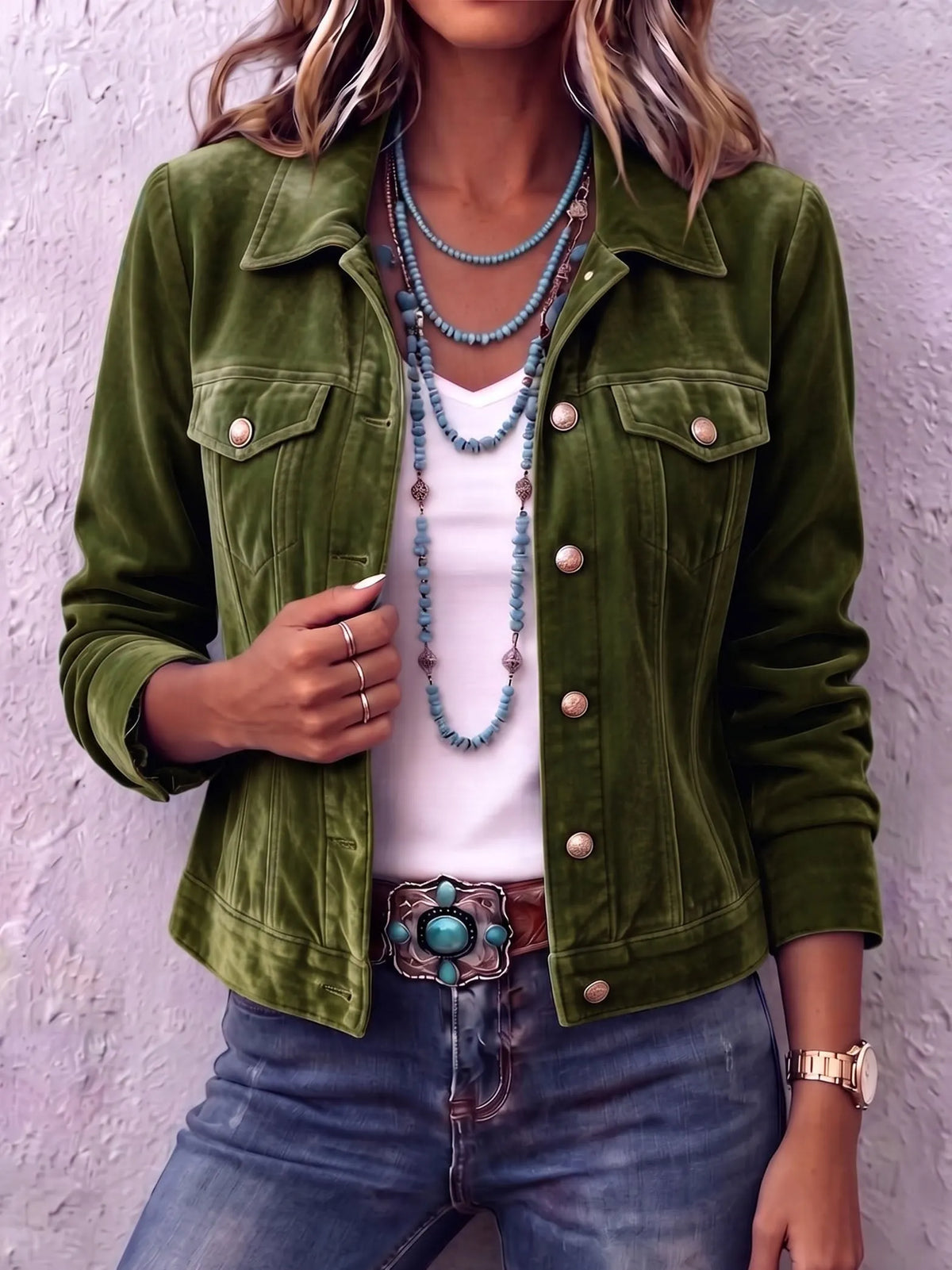 Vintage Wash Button Jacket in Green