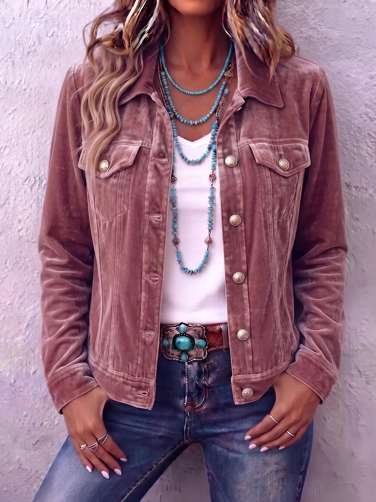 Vintage Wash Button Jacket in Pink