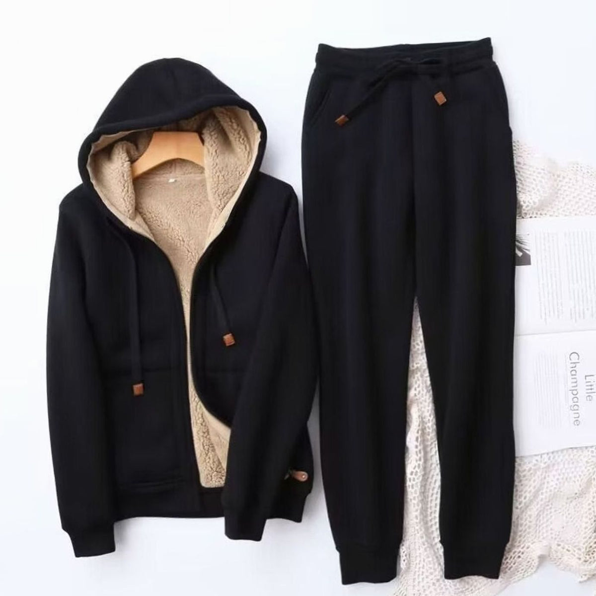Women's sherpa hoodie and jogger set, view 3