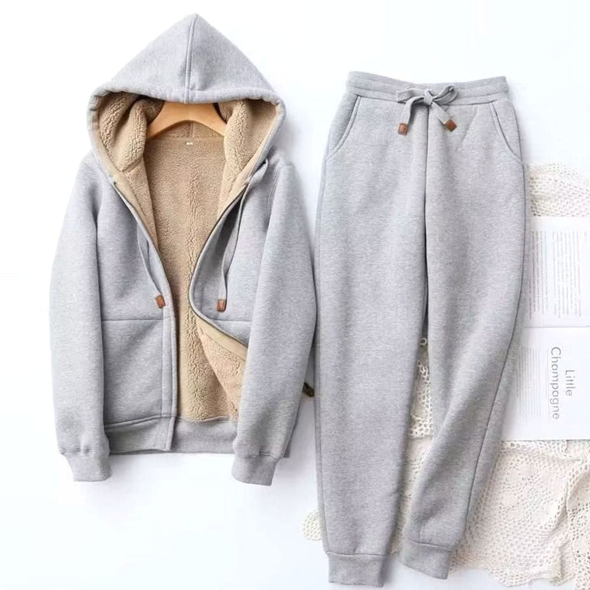 Women's sherpa hoodie and jogger set, view 4