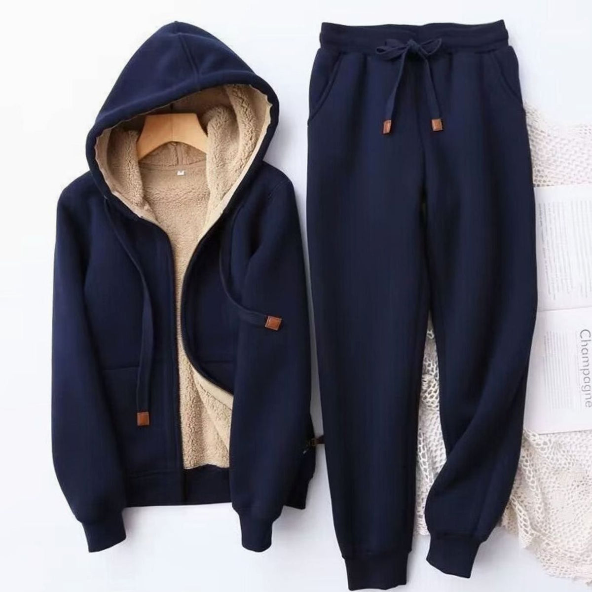 Women's sherpa hoodie and jogger set, view 5