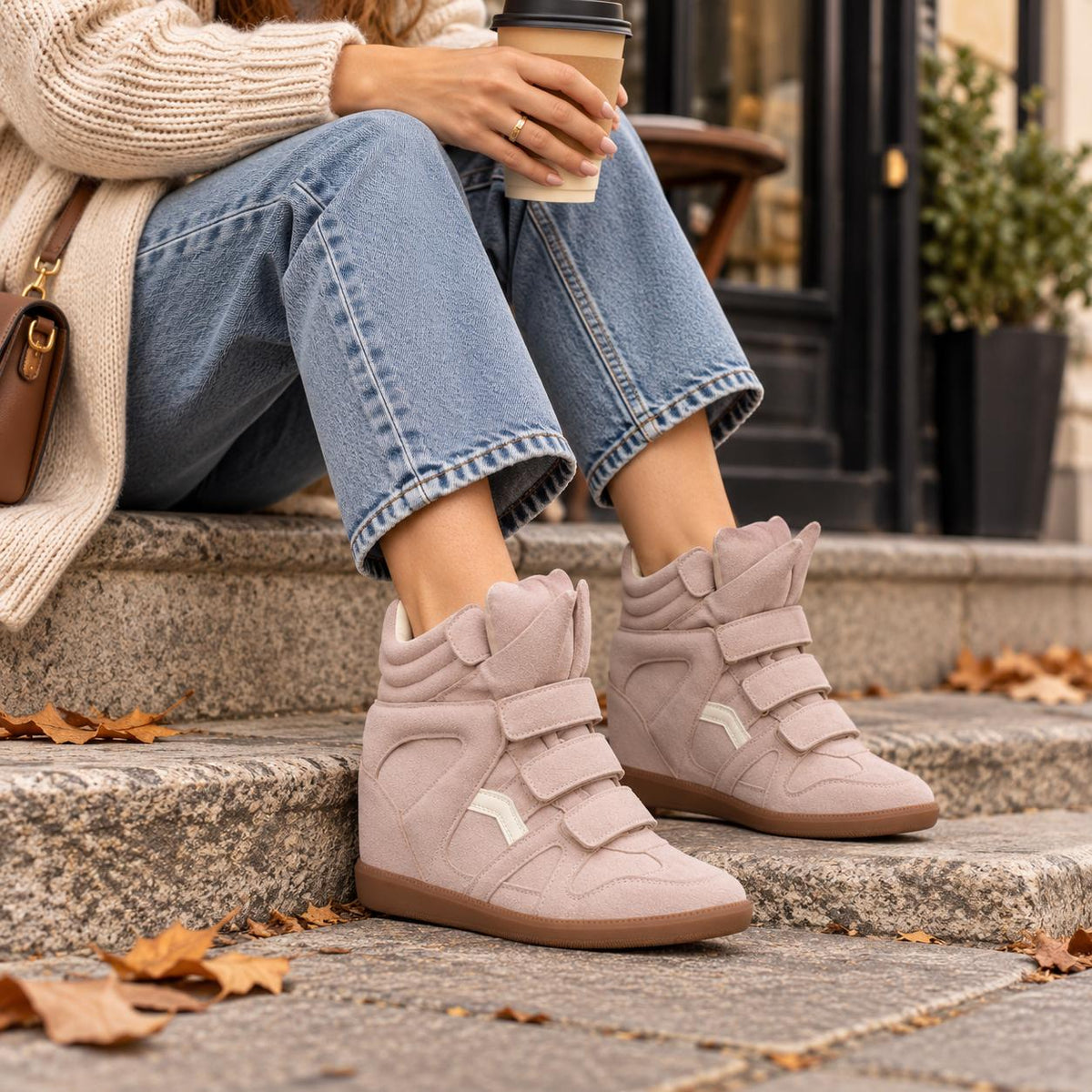 Women's hidden wedge high-top trainers in Pink