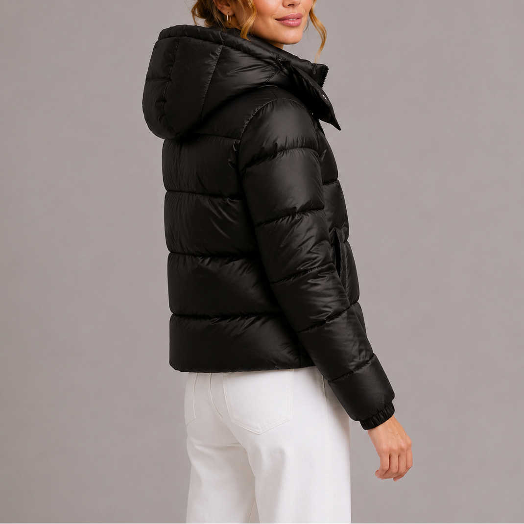 Women's hooded puffer jacket, view 3