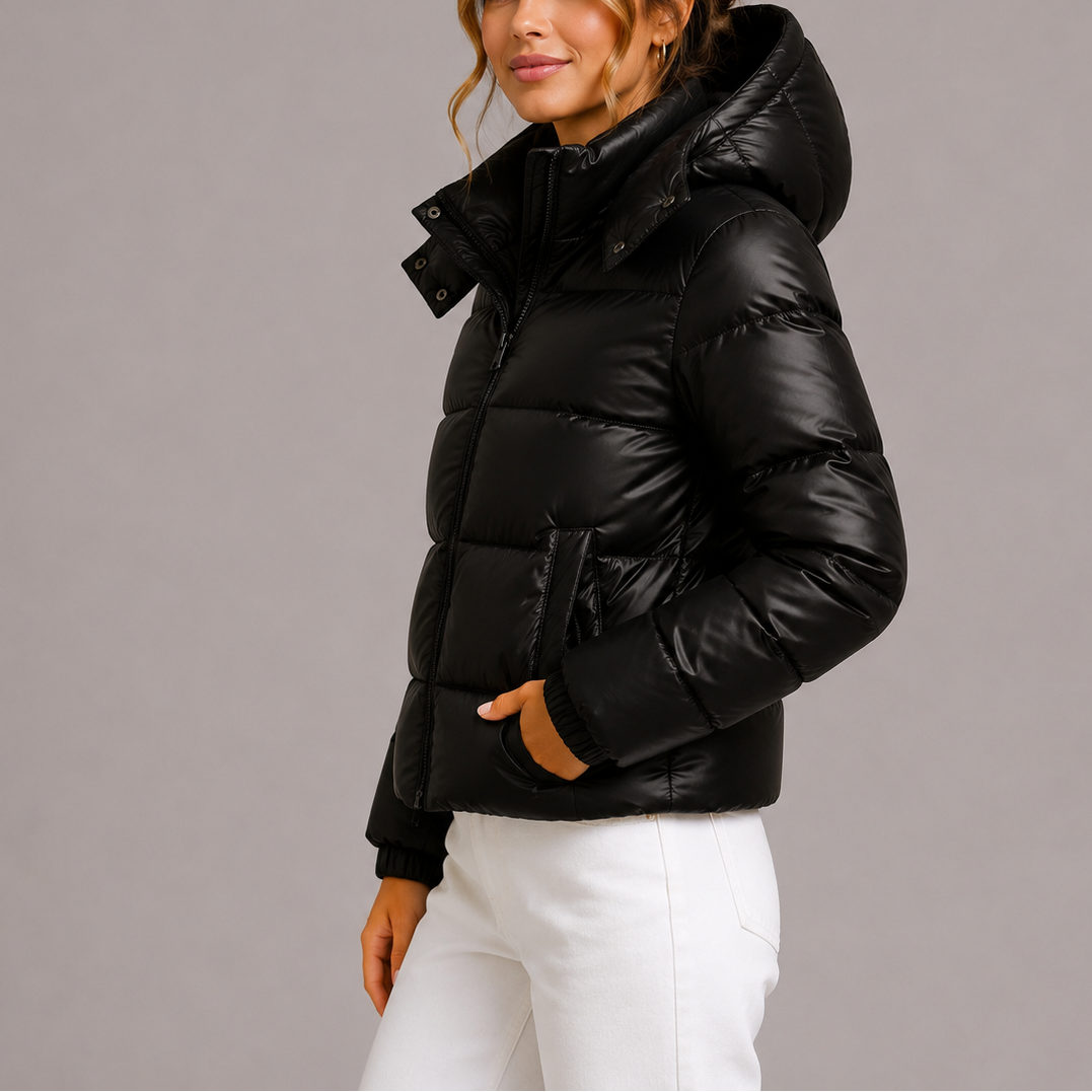Women's hooded puffer jacket in Black