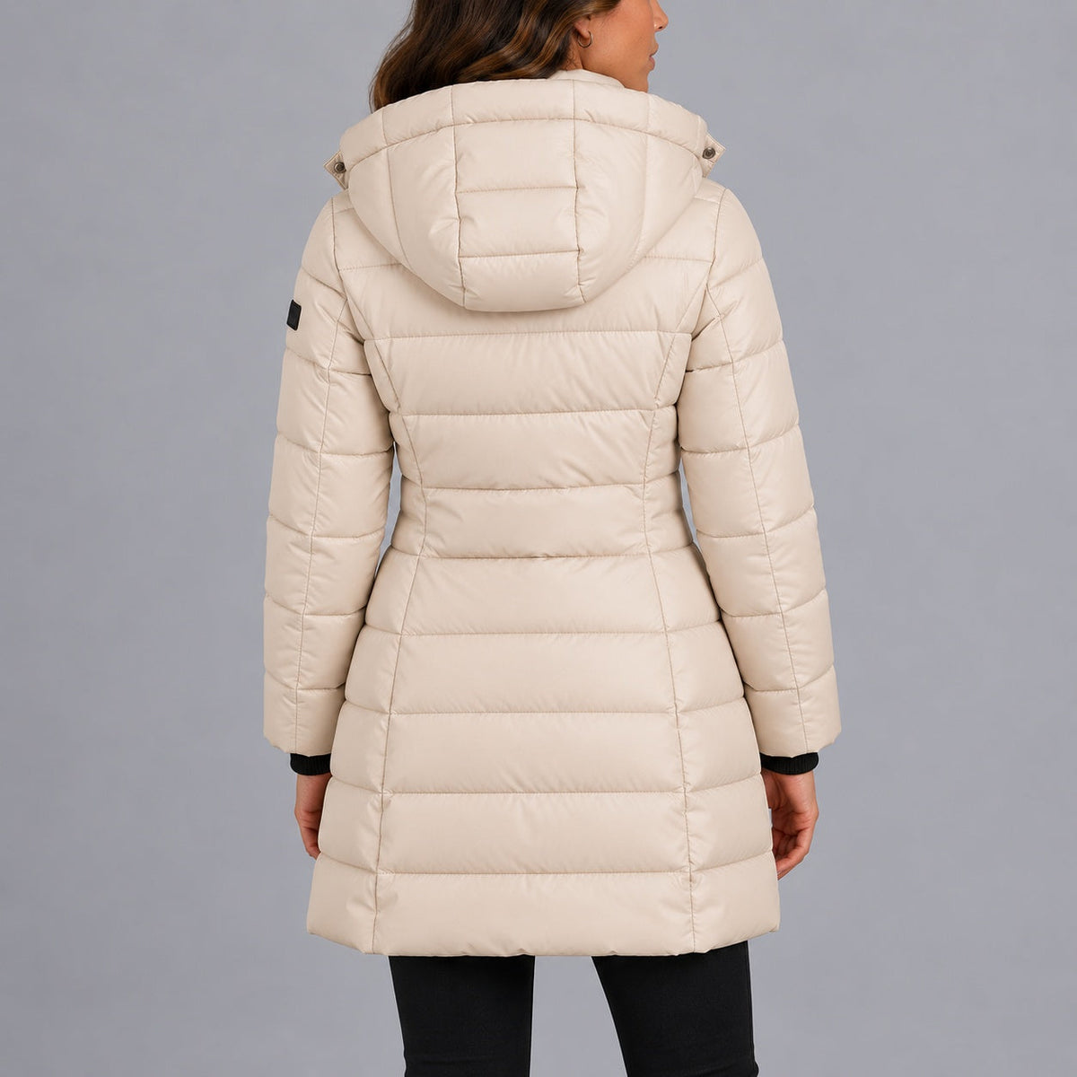 Women's long hooded puffer coat, view 12