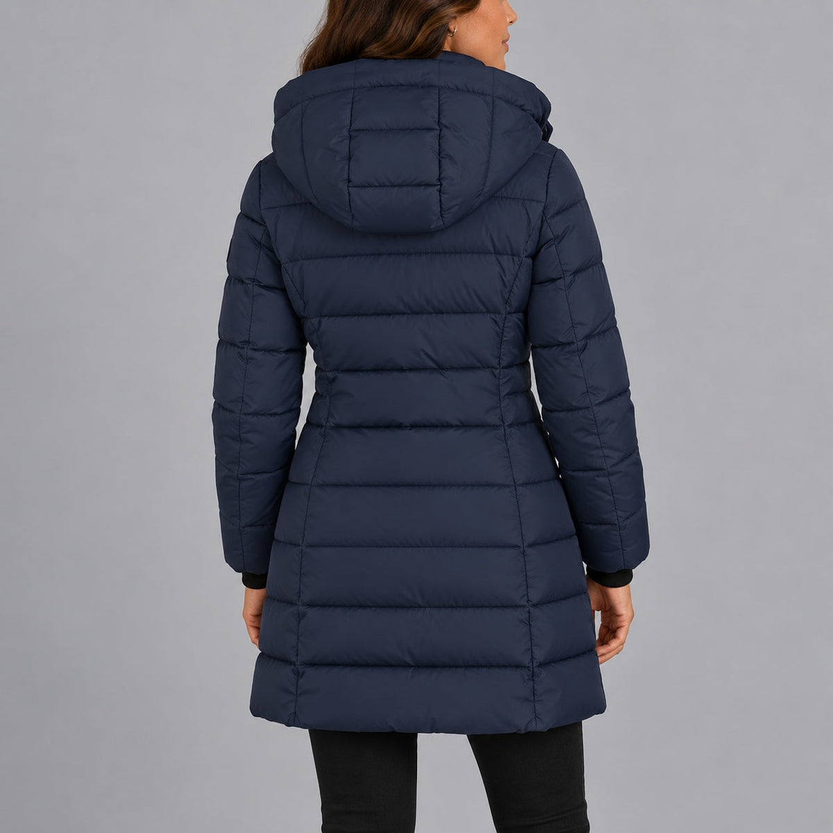 Women's long hooded puffer coat, view 5