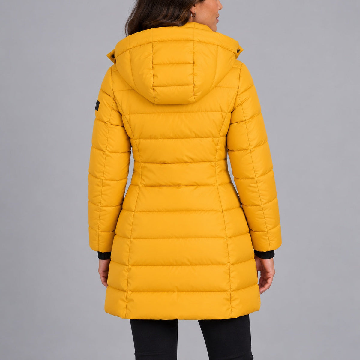 Women's long hooded puffer coat, view 8