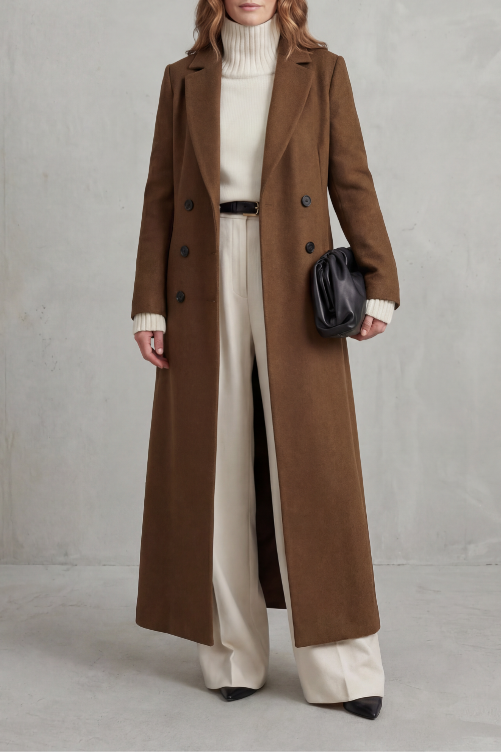 Women's long tailored coat in Brown