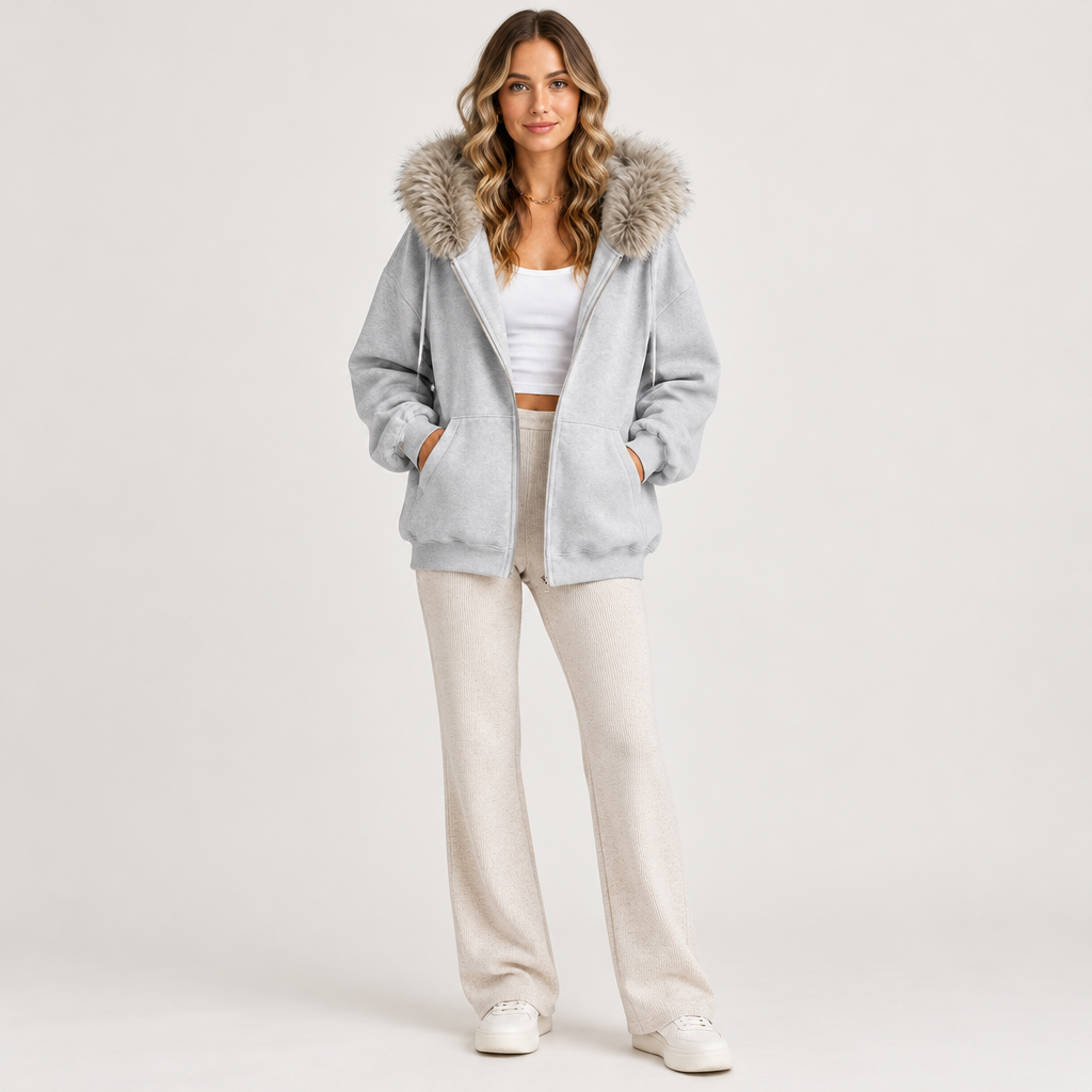 Kasia | Women's Oversized Faux Fur Hood Zip Hoodie