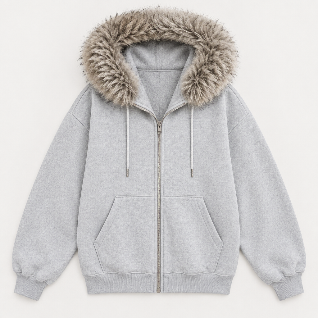 Kasia | Women's Oversized Faux Fur Hood Zip Hoodie