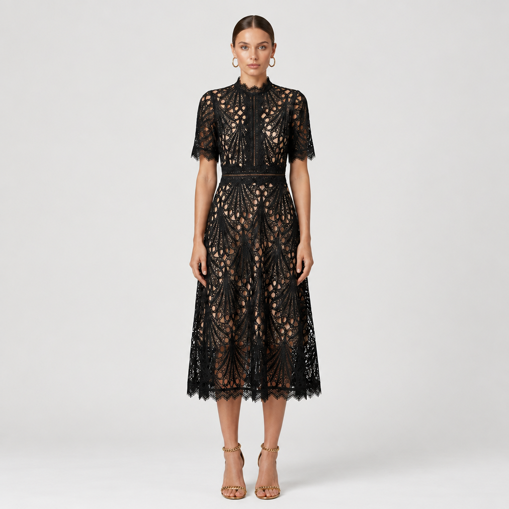 Ingrid | Women's Lace A-Line Midi Wedding Guest Dress