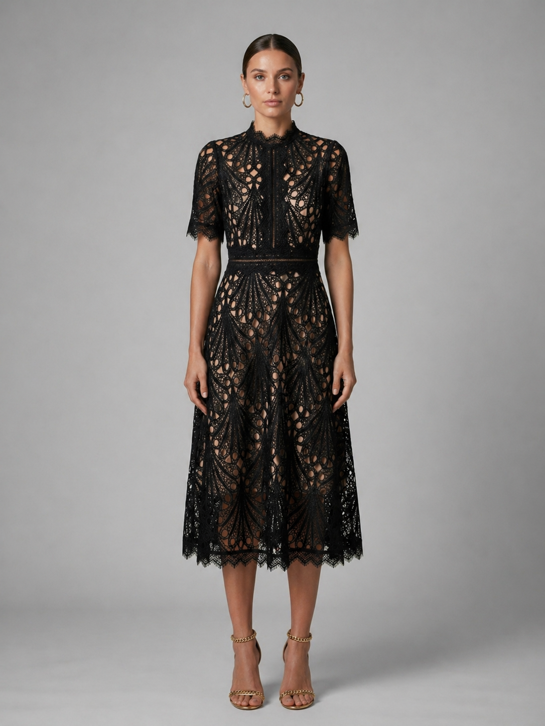 Ingrid | Women's Lace A-Line Midi Wedding Guest Dress