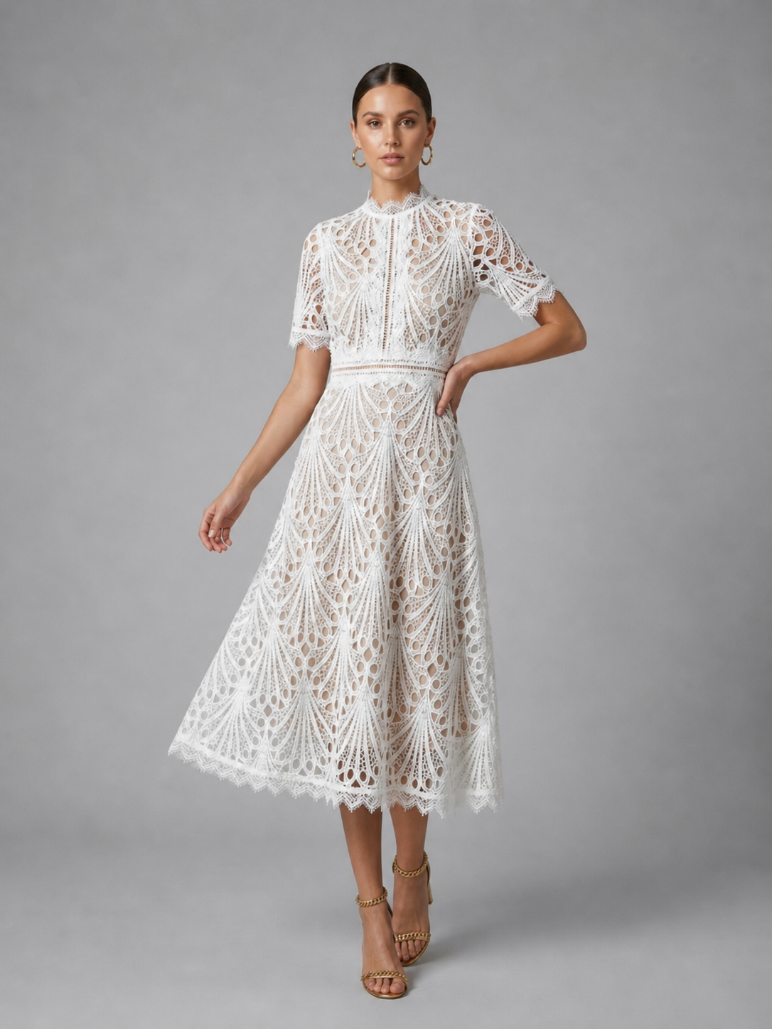 Ingrid | Women's Lace A-Line Midi Wedding Guest Dress