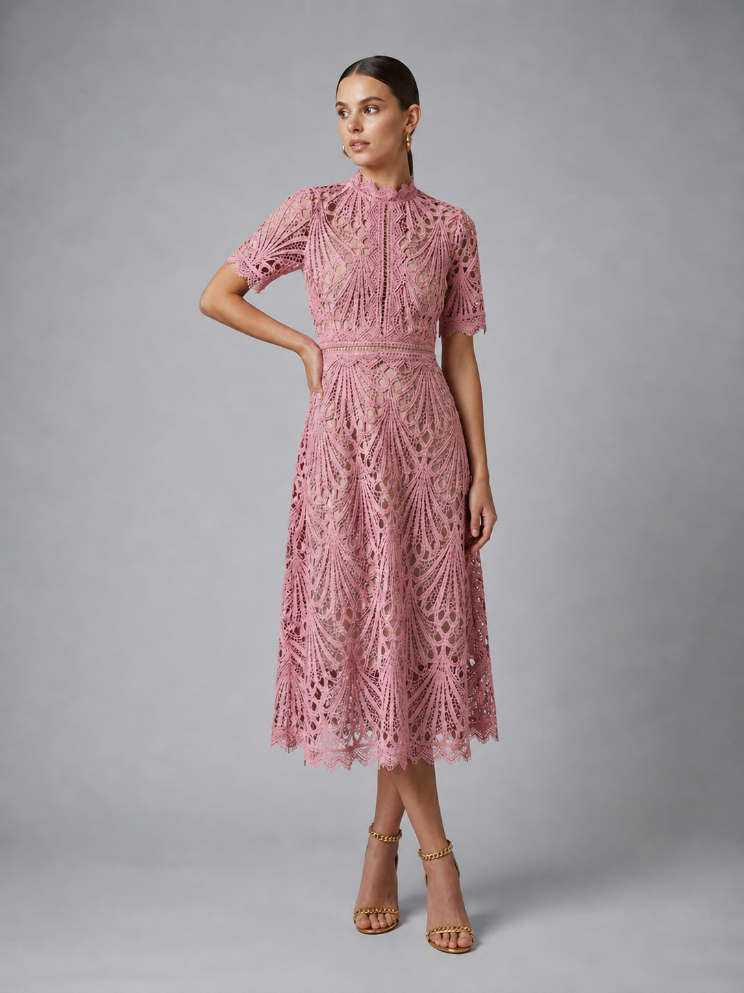 Ingrid | Women's Lace A-Line Midi Wedding Guest Dress