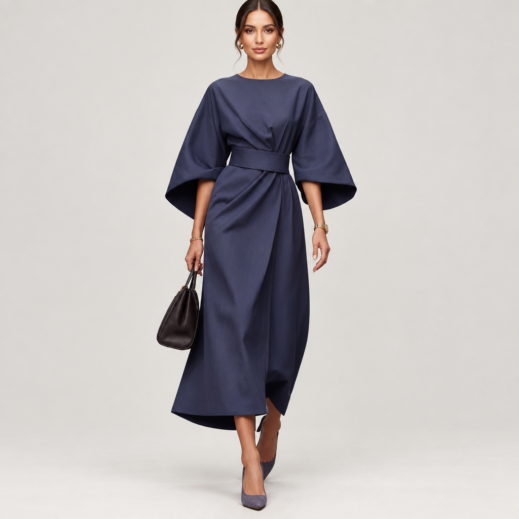 Thea | Women's Lantern Sleeve Belted Maxi Dress