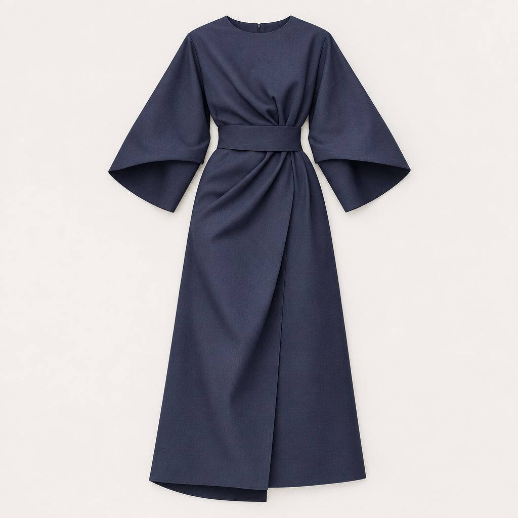 Thea | Women's Lantern Sleeve Belted Maxi Dress