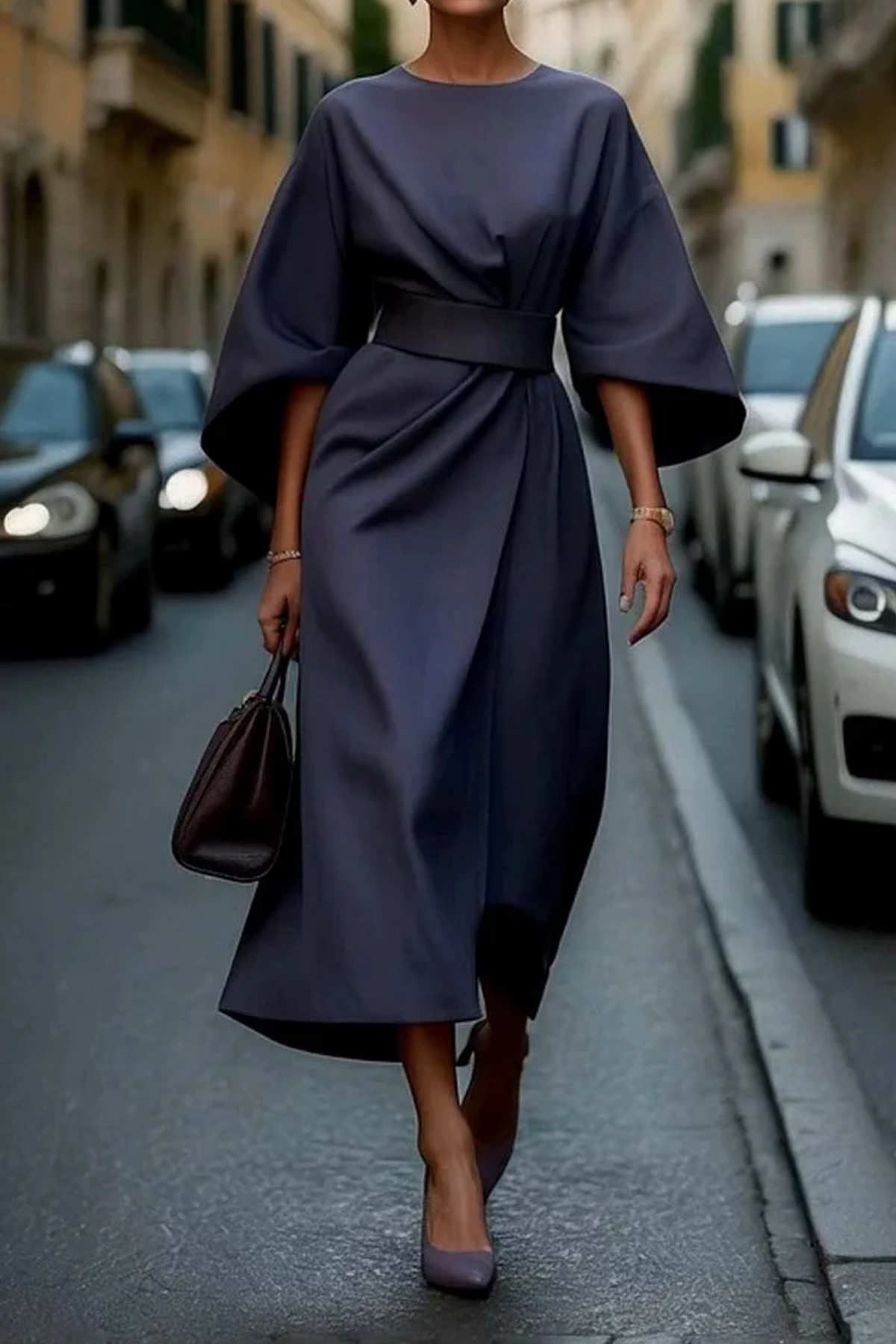 Thea | Women's Lantern Sleeve Belted Maxi Dress