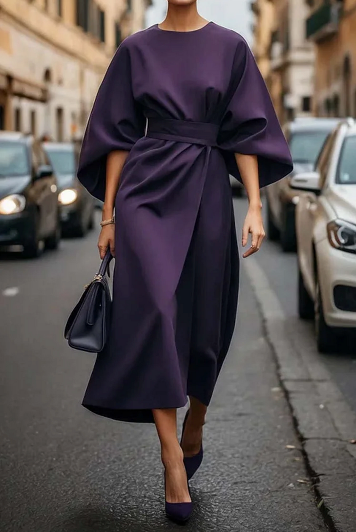 Thea | Women's Lantern Sleeve Belted Maxi Dress