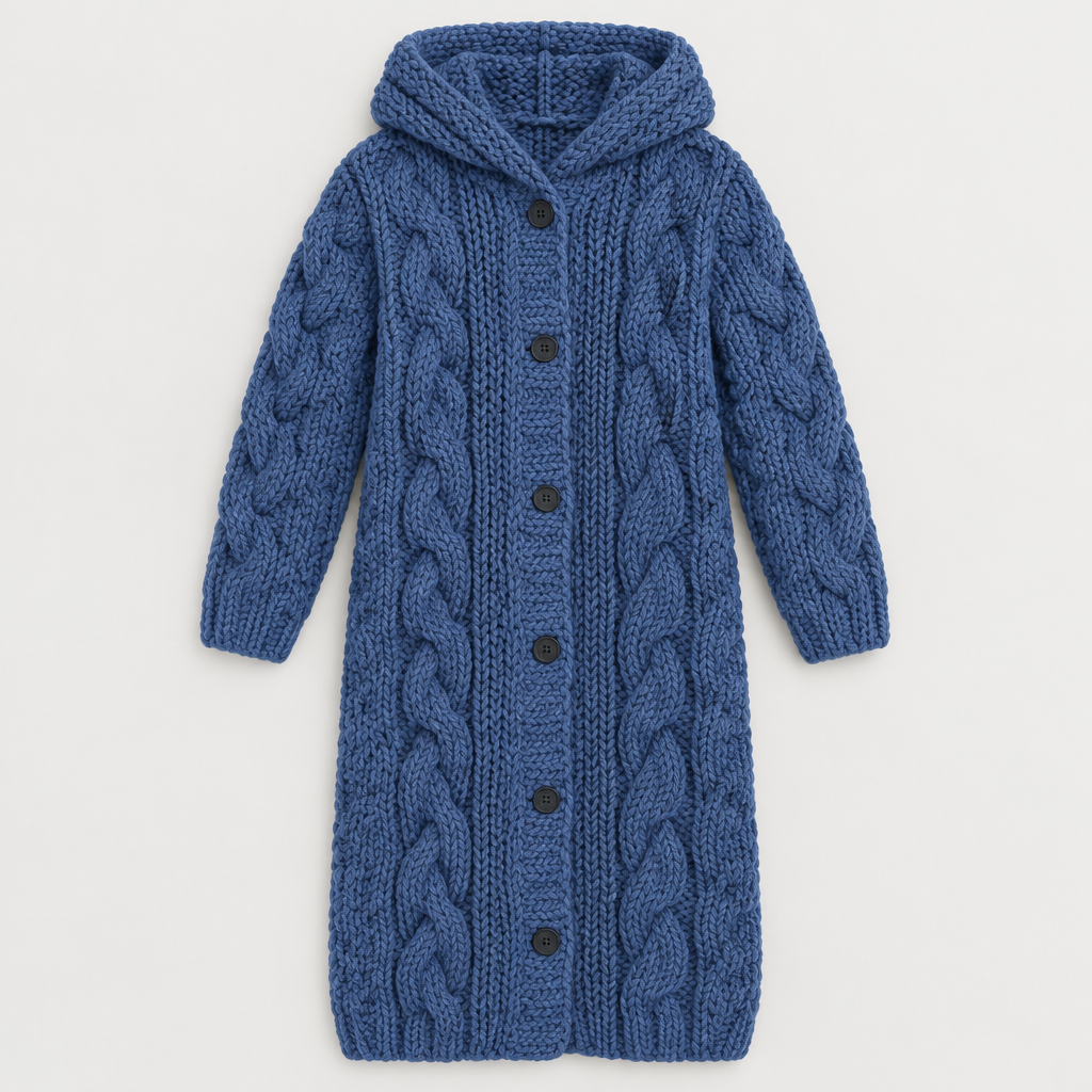 Hollis | Women's Long Hooded Chunky Cable Knit Cardigan
